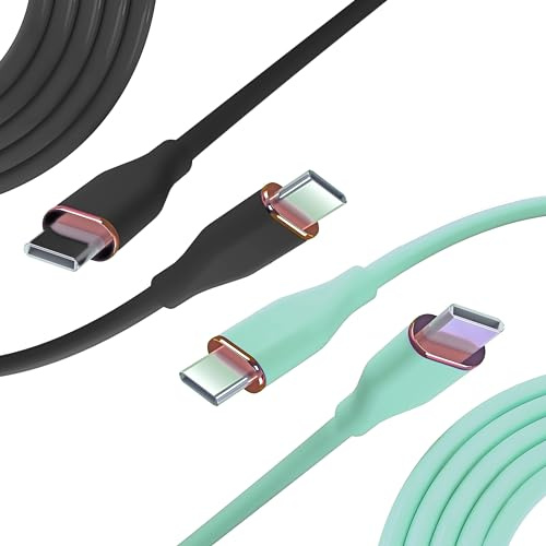 Nolhel Cavo USB Type-C Ricarica Rapida 60w, Set di 2 Cavi USB C USB C da 1m Colorati in Silicone Resistente, Cavetto Cellulare Tipo C Compatibile con Macbook e Smartphone (Nero+Verde Acqua, 1 m)