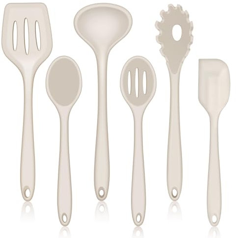 HaWare Juego de 6 utensilios de cocina, utensilios de cocina antiadherentes de silicona, resistentes al calor, fácil de limpiar, color caqui