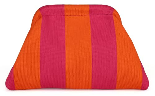Clutch-Geldbörsen für Damen, Colorblock-Knödeltasche, Abendtasche, gerüscht, gehäkelt, Handtaschen, Wolkentasche, Crossbody, gewebte Tasche, Hot Pink + Orange