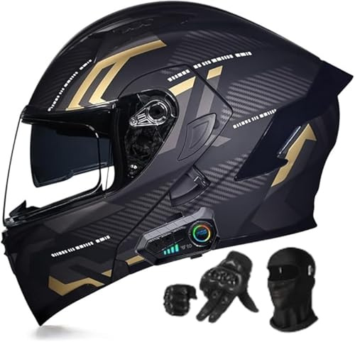 Casco de Moto Modular Bluetooth Integrado,Casco Abatible con Doble Visera Doble Lente, ECE Homologado Sistema De Ventilación Forro Extraíble Adultos para Mujeres Y Hombres A,XL58-59CM