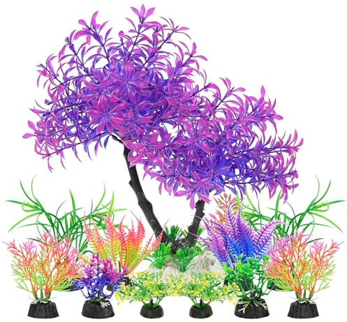 AQUANEAT Artificial Aquarium Plants, Fish Tank Purple Tree Decoration Set, Plastic Accessories, 11pcs