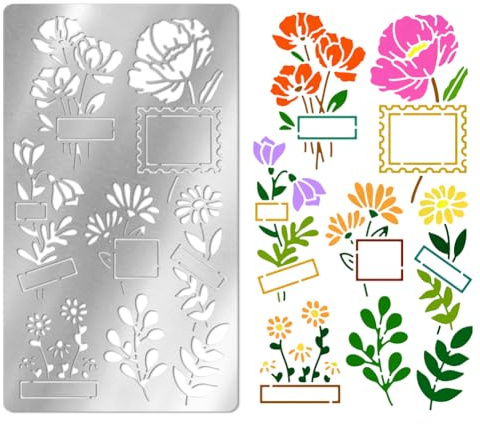 UNICRAFTALE Metal Stencils for Craft Wood Burning Flower Stencils Stainless Steel Reusable Template Label Tag Stencil for Journaling Drawing Airbrush Carving Engraving Scrapbooking Embossing