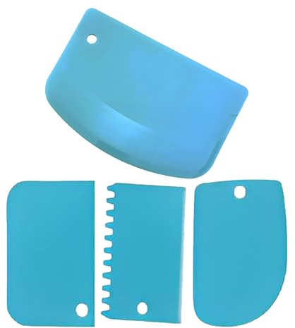 SoKalChw Cake Scraper Smoother Set and Sculpting & Modeling Tools, Cake Dough Flexible Spatula for Kitchen & Dining, 4 Pcs, Blue