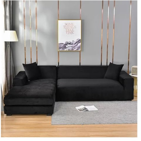 Turquoise Blue Elastic Velvet Sofa Cover - Anti-Cat Scratch Corner & Chaise Sofa Protector for Living Room Furniture (Size S: 90-140cm)