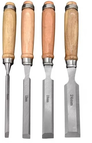 Anhoer 4 Piece Wood Chisel Set Woodworking Carving Hand Tools Carbon Steel Semicircular Edge 6mm/12mm/18mm/24mm with Hardwood Handle