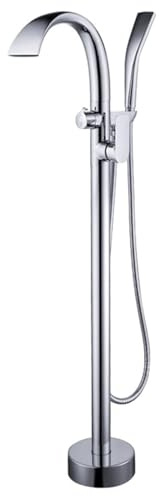 SDYAYFGE Freistehende Wasserfall Badewanne Armatur Standarmatur Wannenarmatur Einloch Mit Um 360° Drehbarem Auslauf,Chrome