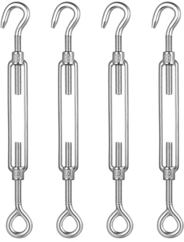 RunXinDa 4 Stück Spannschloss M5 Edelstahl Drahtspanner, Spannschlösser Edelstahl, Drahtseil Spanner, Verstellbare Spannschloss Draht Spanner, Spannhaken Seilspanner mit Haken