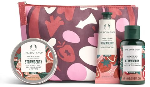 The Body Shop Strawberry Little Christmas Geschenkset (Duschgel 60 ml + Körperbutter 50 ml + Handcreme 30 ml), fruchtig festliches Trio mit saftigem Erdbeerextrakt, erfrischende & pflegende