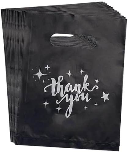 100 Stück Dankeschön Geschenktüten,Einzelhandels-Plastiktüten,Süßigkeiten Tüten,Plastic Bags,für Kleine Unternehmen,Geschäfte & Boutiquen - Wiederverwendbare Plastiktaschen mit Griff Schwarz