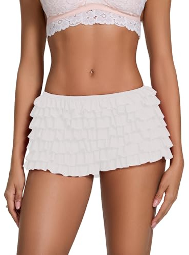 Edhomenn Kvinnors lager volang shorts elastisk midja rosett fram spets shorts enfärgade lediga shorts går ut korta byxor Y2k sommar strandbyxor, 16 vit, S