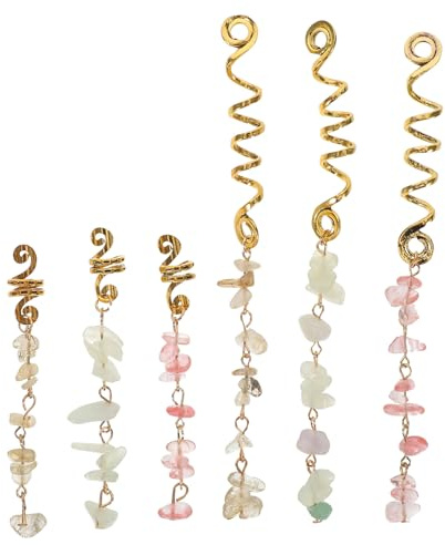 Gogogmee 6 Stück Teiliges Dreadlock Schmuck für Frauen mit Natürlichen Kristallstein Anhängern Spiralen und Loc Ringen Trendige Haarspiralen Haaraccessoires für Zöpfe und Braids