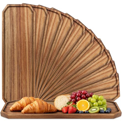 Wooden Serving Platters, 12-Pack 40x12.5cm Acacia Wood Trays Bulk