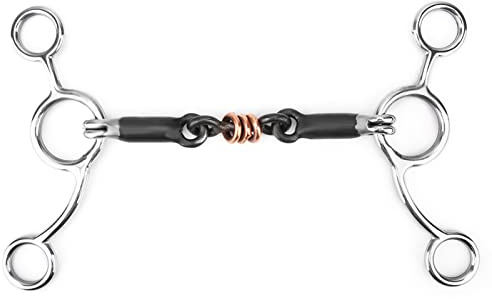 NUMNBE Morsetto Cavallo in Acciaio Inox, Morsetto a Bocca Nera con Anelli di Rame, 135MM - Contatto Leggero, Supporto Laterale Eccellente, Adatto a Uso Equestre