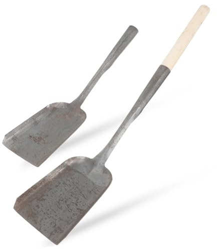 EXAOMBLE Pala para Carbón de Cocina y Chimenea 2 Piezas, Pala Pequeña de Hierro Negro Mango de Madera, Resistente y Práctica para Palear Cenizas y Basura Doméstica, Herramienta Multiusos