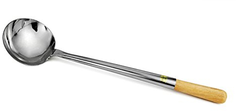 Samuel Groves Stainless Steel Ladle with Solid Wood Handle – Long Handle Wok Ladle, Chinese Cooking Utensil, Durable Wok Accessory