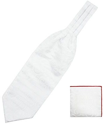 WANYING Hombres Retro Ascot Corbatas & Pañuelo 2 en 1 Set, Corbatas Bufanda Conjuntos Elegante para Caballero - Floral-Lunares blanca