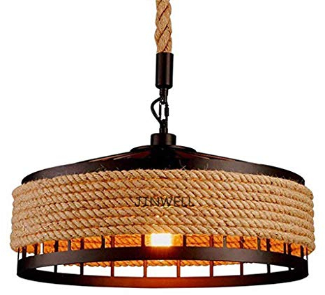 Vintage Hängelampe Seilampe Pendelleuchte E27 Retro Industrie Pendellampe Loft Kronleuchter Rustikal Hanfseil Eisen Leuchter Wohnzimmelamp Runde Hängend Eisen Esszimmer Käfig Café Deckenlampe