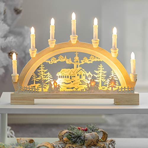 GloBrite Christmas Candle Bridge with 10 LED Lights - Battery Operated Candle Arch & Village LEDs for Home Decor