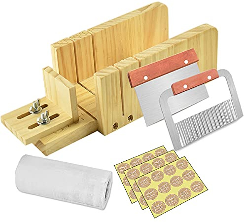 Artcome Seifenschneider-Set mit verstellbarer Holzseifenform mit gewelltem und geradem Schneider aus Edelstahl