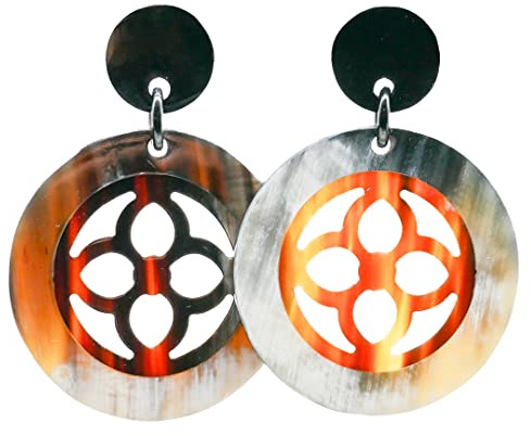 Feliss Hornohrringe Damen Boho Ohrringe aus 100% Horn Ohrhänger in Braun | Ohrstecker hängend afrikanischer Schmuck Große Ohrhänger kleines Geschenk Hippie Earrings aesthetic