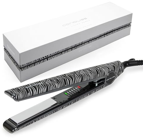Corioliss C1 | Plancha del pelo Profesional | Placas de titanio | Alisado y Ondas | Temperatura ajustable 120º-235º | Calentamiento 20 seg | Con funda de Viaje | Zebra