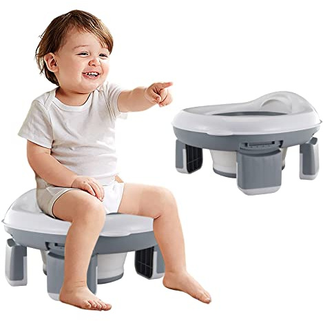 Balakaka Potty Töpfchen Baby Toilettensitz Kinder Töpfchen Training Sitze Reisetöpfchen 3-IN-1 Unterwegs Potty Faltbare Tragbar Anti-Rutsch-Design mit Einweg Töpfchen Einlagen Grau