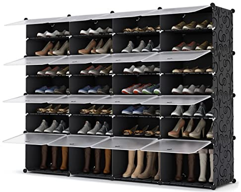 HOMIDEC Schuhregal, 7 Ebenen Schuhschrank für 56 Paar Schuhe und Stiefel | Schuhaufbewahrung mit Tür, DIY Schuhregale, Kunststoff Schuh Organizer, für Flur Schlafzimmer Eingang, Schwarz