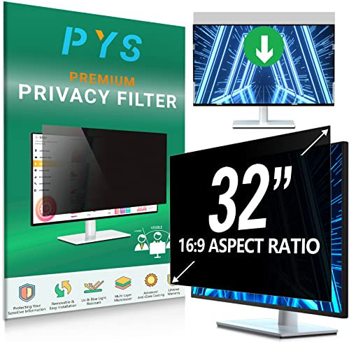 PYS Pantalla de privacidad de 32 pulgadas para monitor de computadora de pantalla ancha 16:9, protector de filtro de pantalla fácil de quitar, antirreflejos y luz azul, película protectora