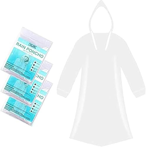 CHGANG 3 Pack Rain Poncho Waterproof Emergency Raincoats Adult With Hood For Camping,Fishing,Theme Parks,Festivals (Clear)