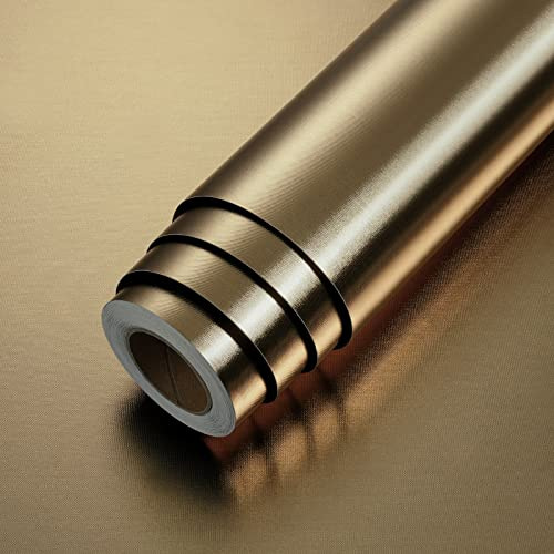 LACHEERY Shimmer Brown Gold Peel and Stick Wallpaper Bronze Metallic Accent Wallpaper Modern Shiny Metal Contact Paper for Kitchen Appliances Waterproof Removable Wall Paper Refrigerator 15.8x80
