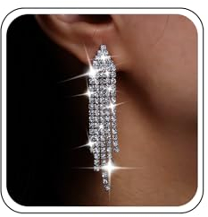 Hochzeit Lange Strass Ohrringe Silber Kristall Ohrhänger Diamant Zirkonia Braut Ohrringe Zierliche funkelnde Quasten CZ Braut Ohrstecker Schlichte glänzende Statement Formelle Brautjungfern Frauen