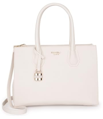 Princely London Handtasche Julia - Elegante Handtasche & Umhängetasche Damen - Tragbar als Crossbody Bag mit Reißverschluss & Innenfächern - Offwhite