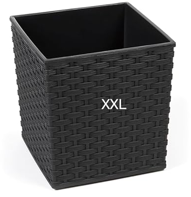 MELTOM Pflanzkübel aus Kunststoff in Rattan mit Herausnehmbaren Einsatz (Schwarz, XXL-41cm)