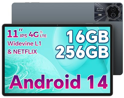 ODEA Tablet 11 Zoll Android 14, S11 Tablet 16GB + 256GB(TF 4TB), 4G LTE + 5G WiFi, 2K FHD+, 8000mAh/Octa Core 2.0GHz/Widevine L1/13MP+5MP/GPS