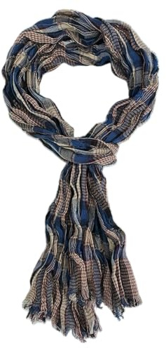 Rotfuchs Écharpe en coton pour femme et homme - Aspect froissé - Motif à carreaux - Fine - Bleu beige rouge - Fabriquée en Allemagne, Bleu/beige/rouge, 180 x 15 cm (L x B)