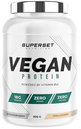 Superset Nutrition - 100% Vegan Protein (900g) - Mix de protéines végétales - A base de Pois, Riz, Coco et Citrouille + Vitamine B12 - La meilleure alternative à la whey classique - Amande et Vanille