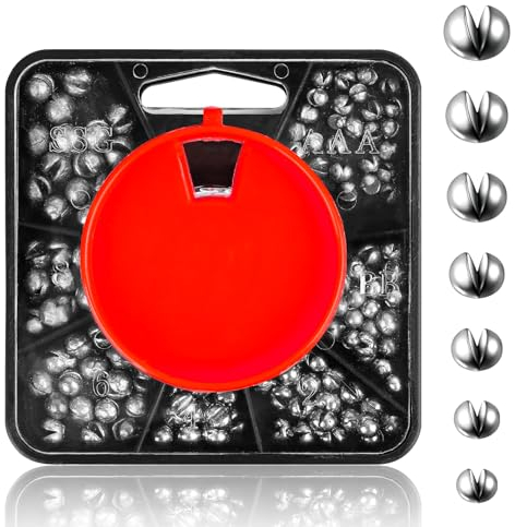 Angelblei Set, 179 Stück Bleischrot Angeln Schrotblei Angeln mit Aufbewahrungskiste,Angel blei Set 7 Größen Bleischrot Sortimentsdose（0.2g/0.35g/0.4g/0.6g/0.8g/1g/1,5 g）