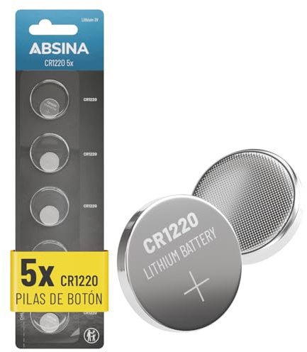 ABSINA CR1220 Knopfzelle 3V Lithium - auslaufsicher & Lange Haltbarkeit | 5er Pack Batterie CR 1220 3 Volt für Autoschlüssel, Uhr und vieles mehr - Lithium Batterien