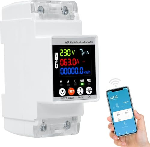 DEWIN WiFi Electric Meter, Intelligent Energy Meter 63A, Digital Monitoring of Power Consumption, Overvoltage and Undervoltage Switch