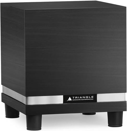 Triangle – Caisson de Basse THETIS 300 avec Amplificateur 150W – Bass Reflex - Haut-Parleur 20 cm – Entrées RCA/LFE/Haut Niveau - Télécommande - Musique et Home-Cinéma - 300 x 340 x 300 mm - Noir