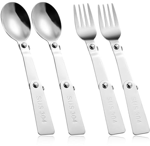 4pz Forchette e Cucchiai Pieghevoli, Cucchiaio e Forchetta Pieghevoli in Acciaio Inossidabile Portatili per Viaggi All'Aperto Compatibili con Thermos Funtainer Barattolo Alimenti da 16oz