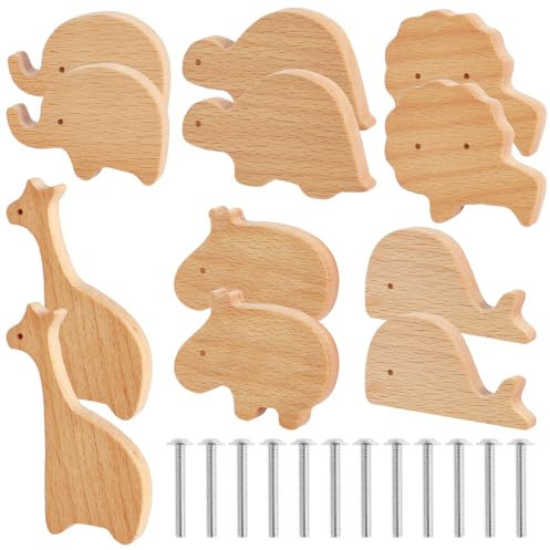 IXTIX 12/14 STK Holzgriffe für Schränke Tierische Schubladenknöpfe aus Holz Dekorative Holzknöpfe Kommode mit Schrauben Holzknöpfe Kommode Möbeldrehknöpfe aus Holz (Holz - 12pcs)