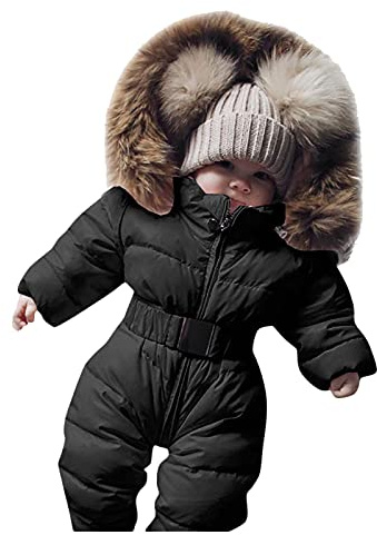 Tuta da Neve per Bambini Piumino Bambina Invernale Tutina Neonato Invernali Piumino Leggero Bimba Giubbotto Antivento Bambino Unisex Bambino Felpe con Cappuccio Piumino Neonato (Black, 9-12 Months)