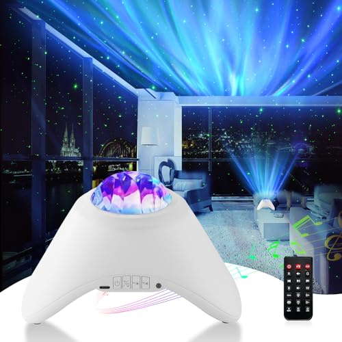 LED Projocteur de Ciel Étoilé pour enfants et adultes, projecteur galaxie aurores boréales avec haut-parleurs Bluetooth et bruit blanc, lampe projecteur étoiles pour plafond de chambre à coucher
