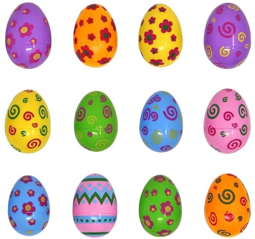 JISRKP 12 Pcs Plastic Easter Eggs, Colourful Fillable Easter Eggs Decorations, Easter Decorations For Egg Hunt, Easter Eggs Bulk, Easter Basket Stuffers Fillers for Fill With Easter Gifts Candy Toy