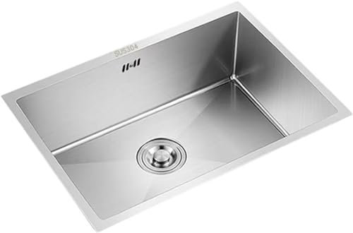 Fregadero de cocina de acero inoxidable de un solo tazón de 61 cm, con escurridor, multifuncional para espacios pequeños, plateado, 60/40 cm
