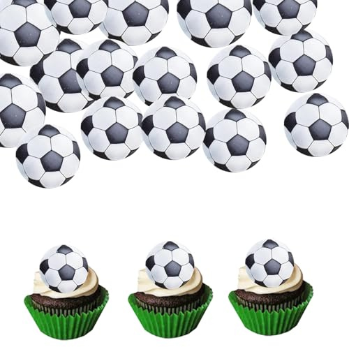50 Stück Tortendeko Fussball Essbar, Esspapier Fußball Cupcake Topper | Fussball Deko Geburtstag Kinder, Muffin Kuchen Deko für Jungen Geburtstag Sport Themed Party Dekoration