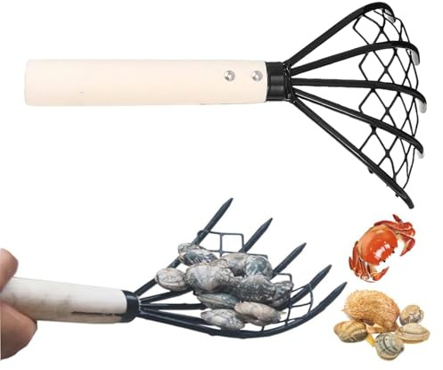 Râteau de Jardin | 5-Dents Griffes en Acier pour Palourdes - Manche Ergonomique Antidérapant pour Travail de la Terre Pelouse Sable Jardinage Extérieur Désherbage