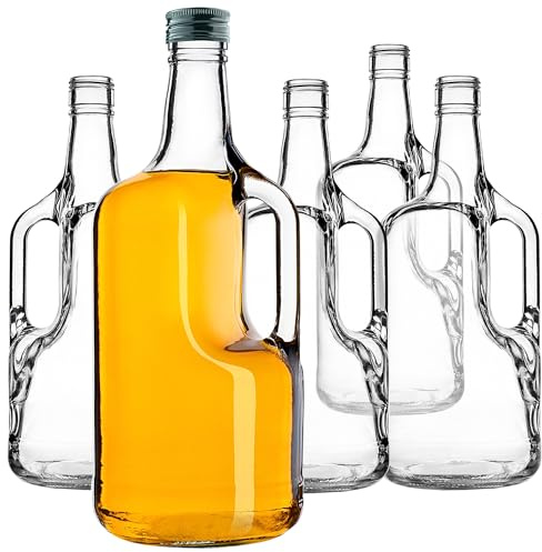 KADAX 5er Set Weinflaschen 1,75L, große Glasflaschen mit Henkel und Schraubverschluss, leere Flaschen aus Glas zum Befüllen mit Likör, Likörflaschen