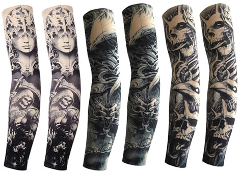 Lot de 6 manchettes de tatouage pour homme - Pour tatouage temporaire - Protection solaire - Pour carnaval, Halloween